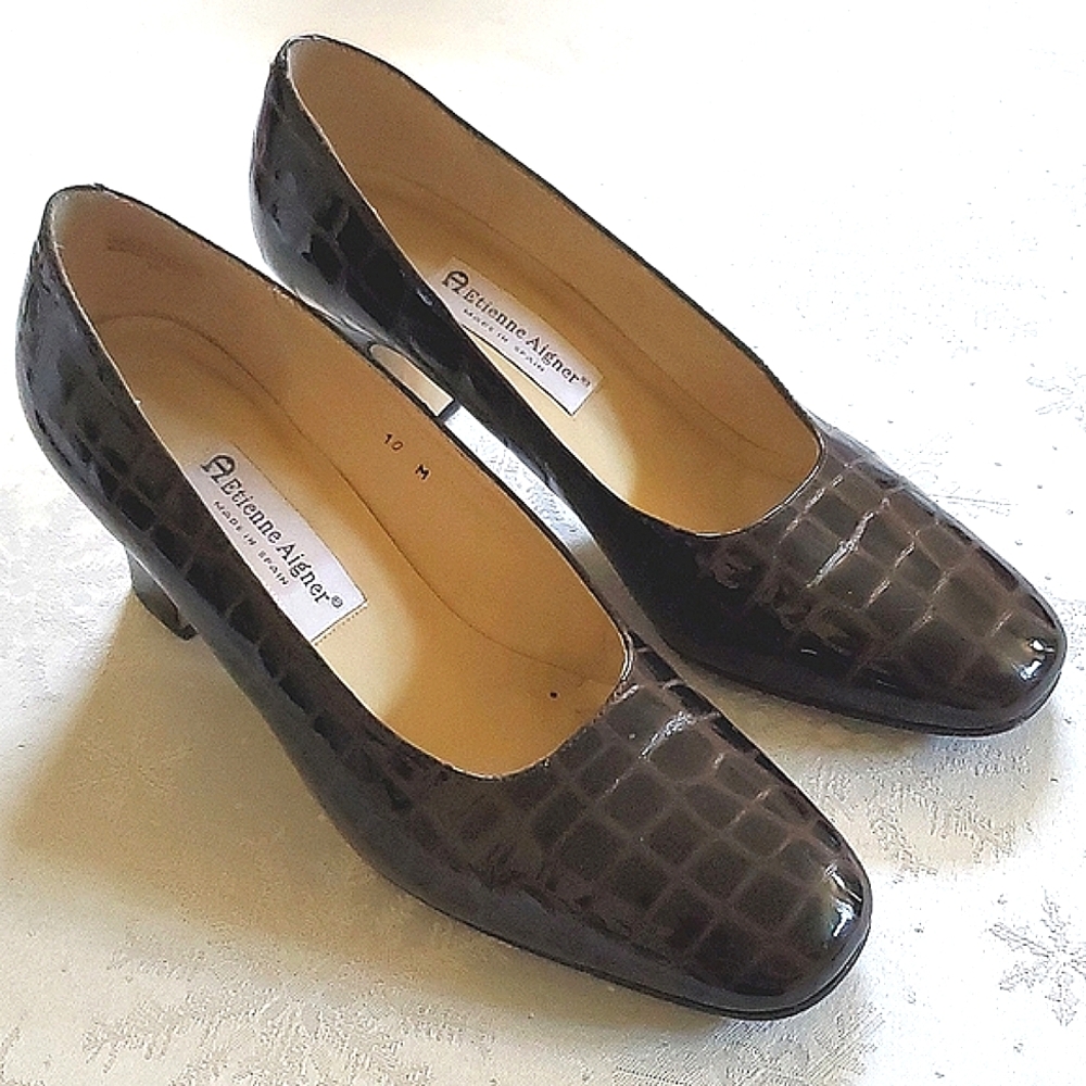 Etienne Aigner Brown Leather Heel Shoes Women's Size 10 - Picture 1 of 13